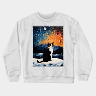 Texedo Cat Christmas Starry Night Crewneck Sweatshirt